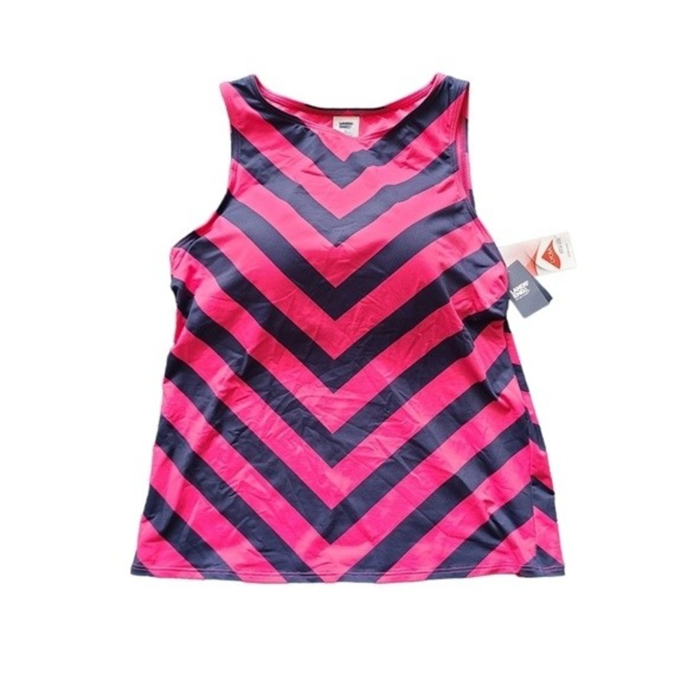 Lands End Swim Top Size 14 Pink Blue Chevron Padded Lycra High Neck Tankini NWT